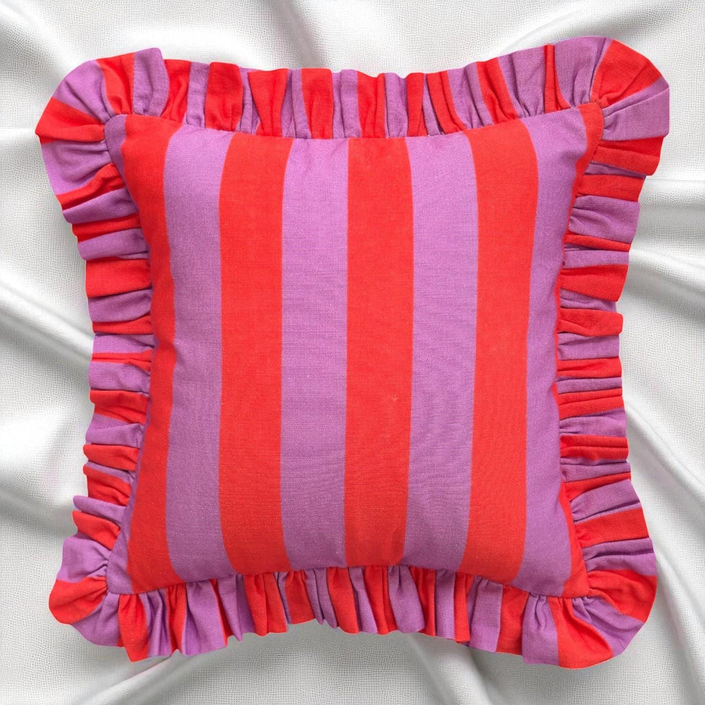 Bohemian Ruffle Striped Pillow Cover - Frill Striped Pillow Cover - Different Color Options With Frill Edges - Hello Mello Store