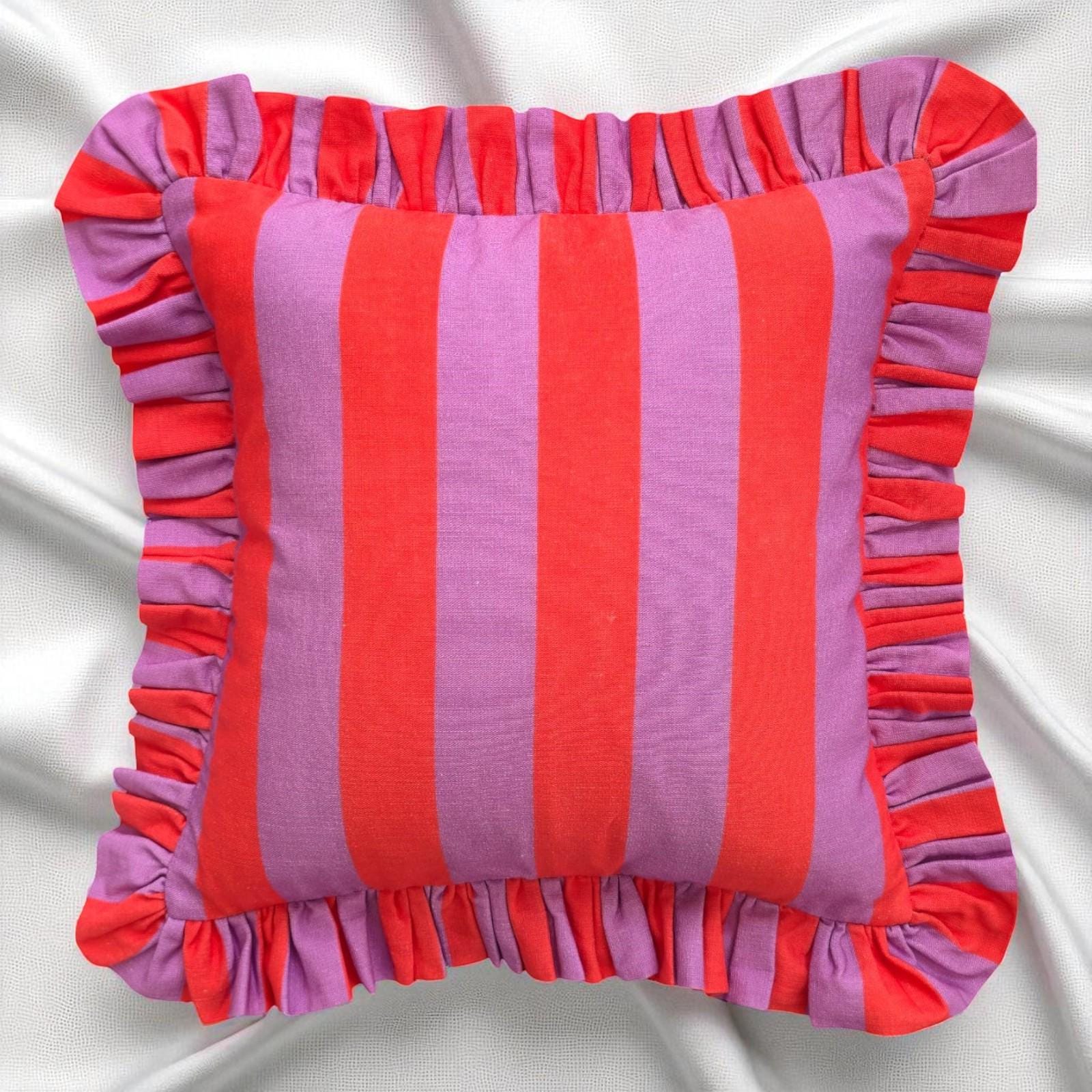 Bohemian Ruffle Striped Pillow Cover - Frill Striped Pillow Cover - Different Color Options With Frill Edges - Hello Mello Store
