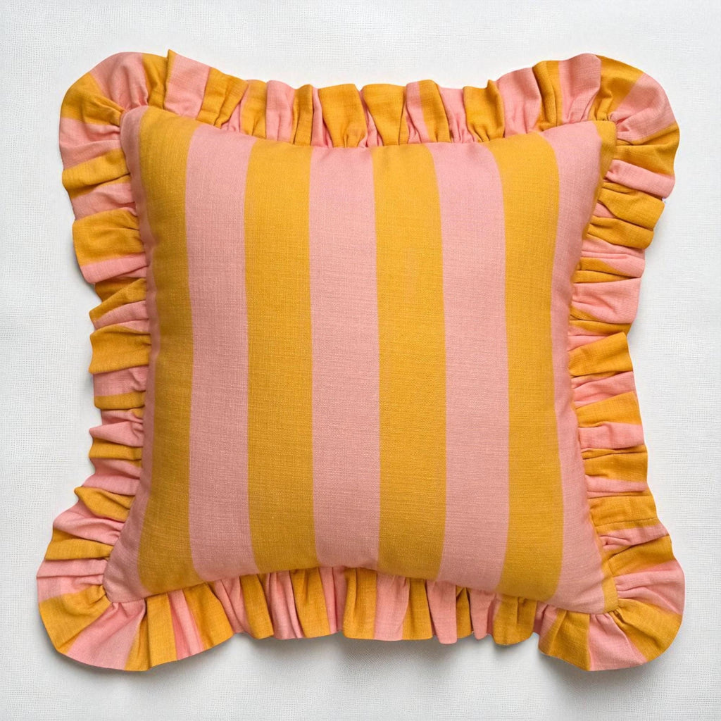Bohemian Ruffle Striped Pillow Cover - Frill Striped Pillow Cover - Different Color Options With Frill Edges - Hello Mello Store
