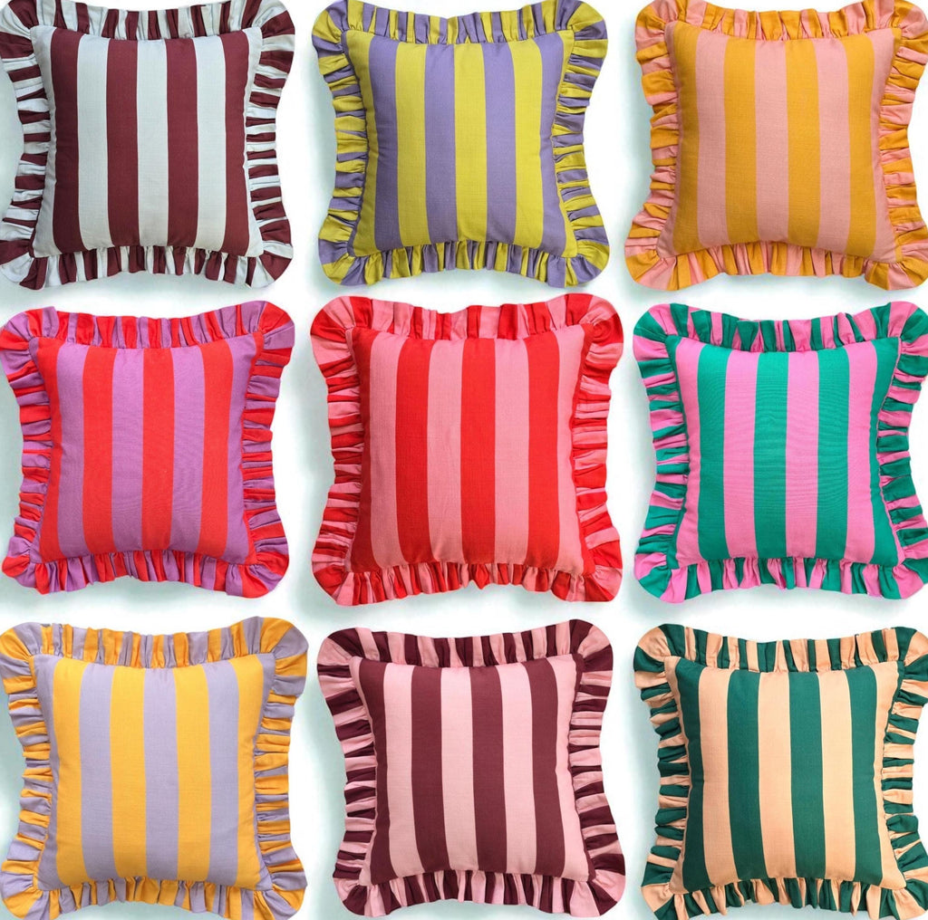 Bohemian Ruffle Striped Pillow Cover - Frill Striped Pillow Cover - Different Color Options With Frill Edges - Hello Mello Store