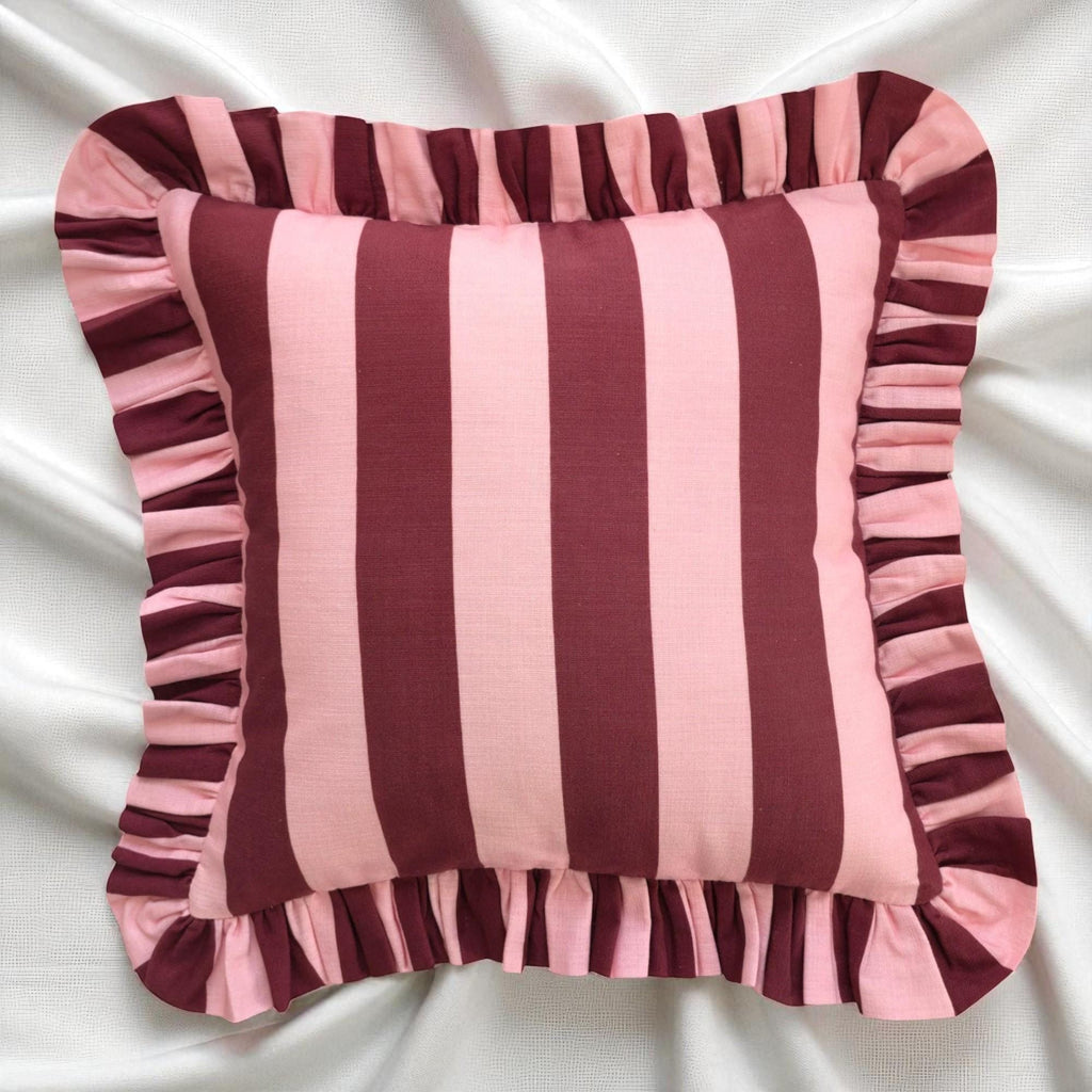 Bohemian Ruffle Striped Pillow Cover - Frill Striped Pillow Cover - Different Color Options With Frill Edges - Hello Mello Store