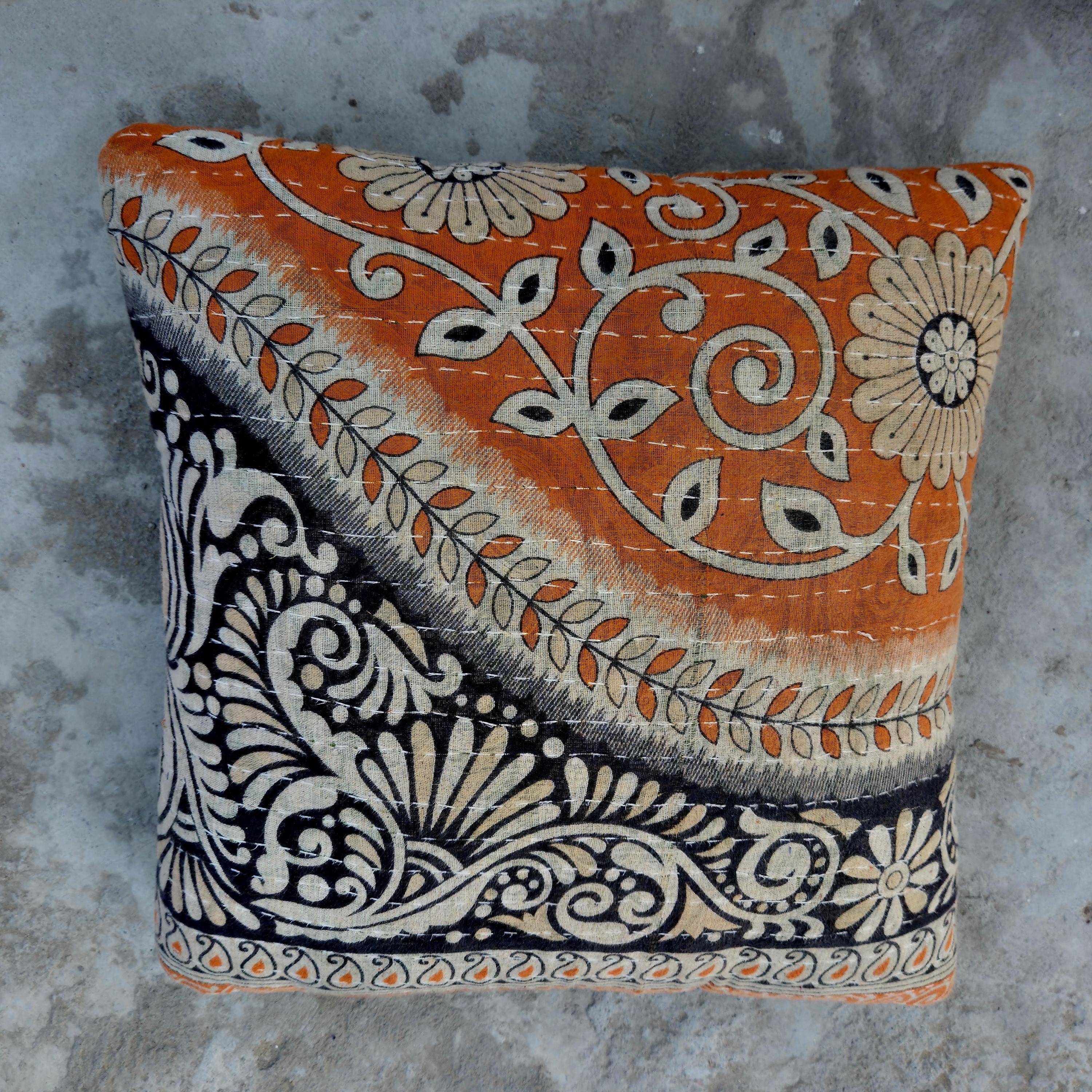 Indian Kantha Pillow Cover Set 5 : Artisan Upcycled Cotton Cushion