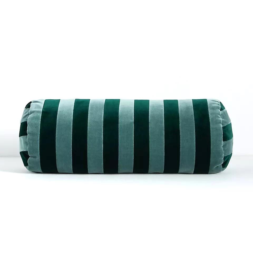 Handmade Striped Velvet Bolster Pillow – Two-tone Cylinder Cushion