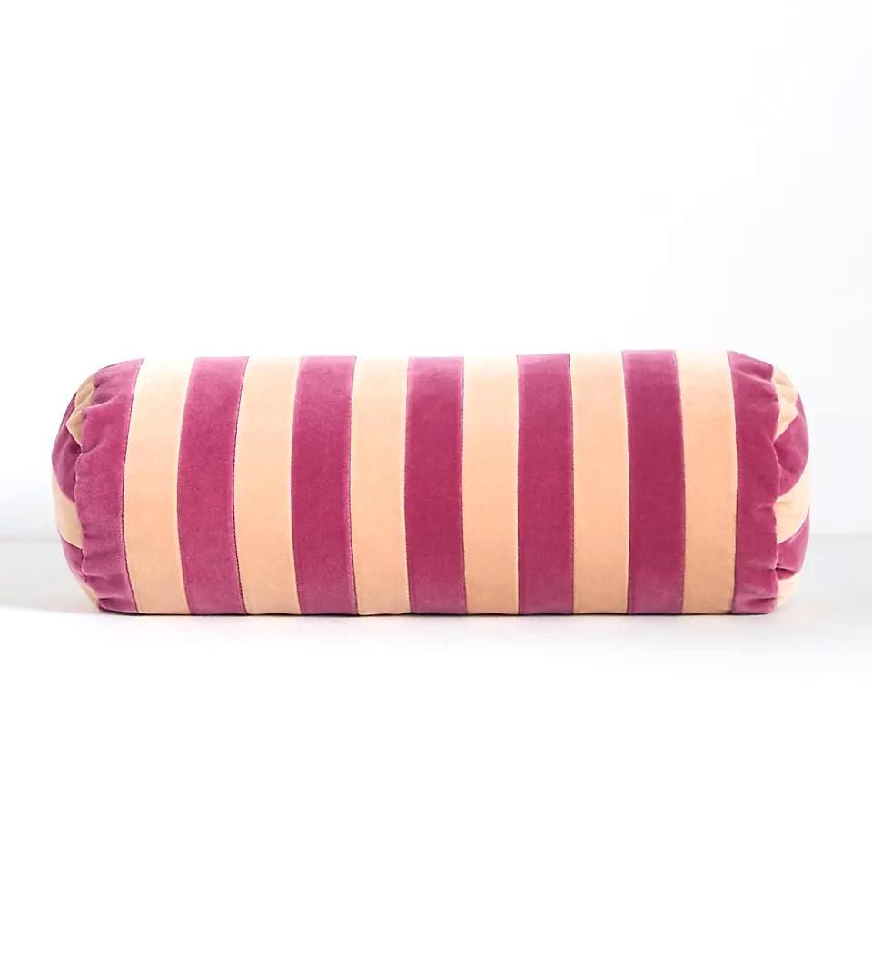 Handmade Striped Velvet Bolster Pillow – Two-tone Cylinder Cushion