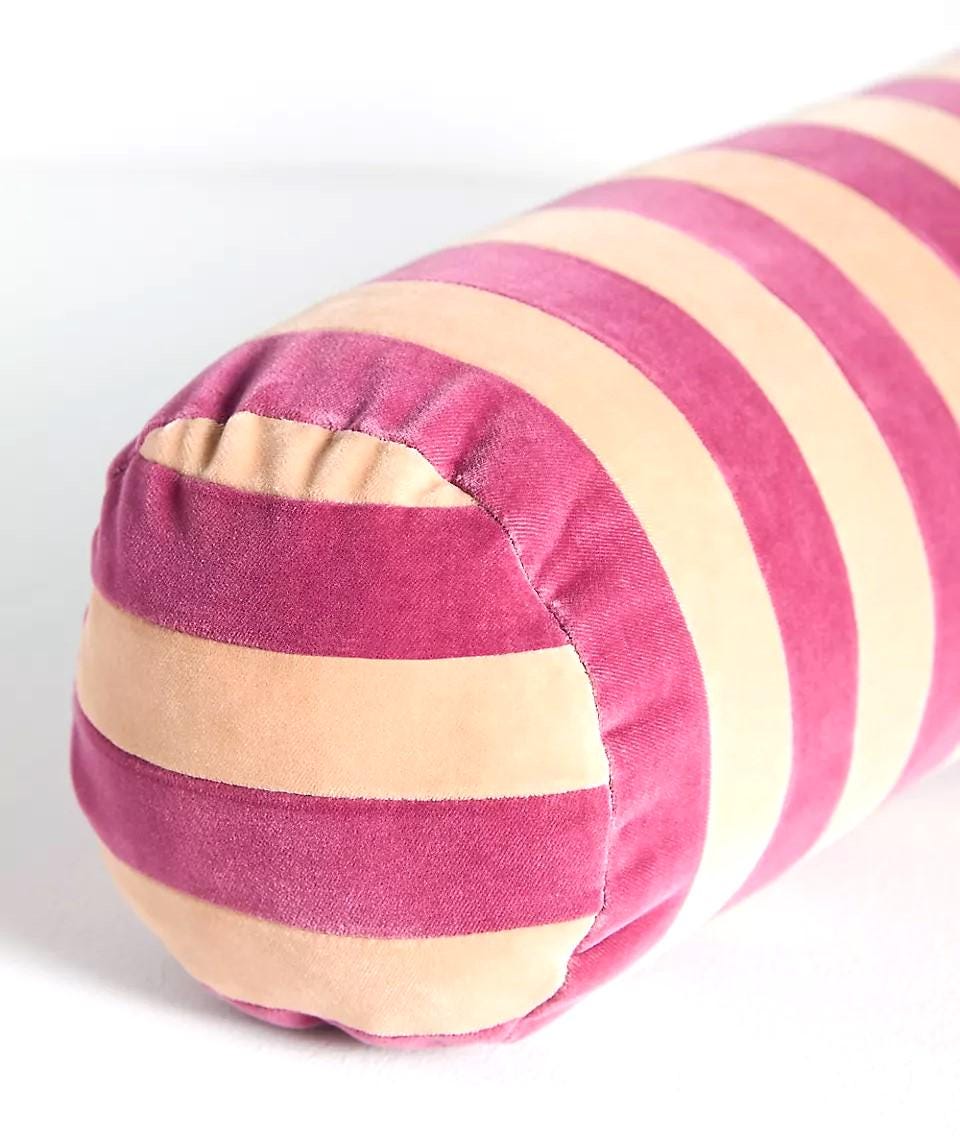 Handmade Striped Velvet Bolster Pillow – Two-tone Cylinder Cushion