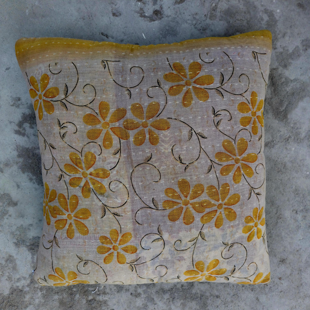 Indian Kantha Pillow Cover Set 5 : Artisan Upcycled Cotton Cushion