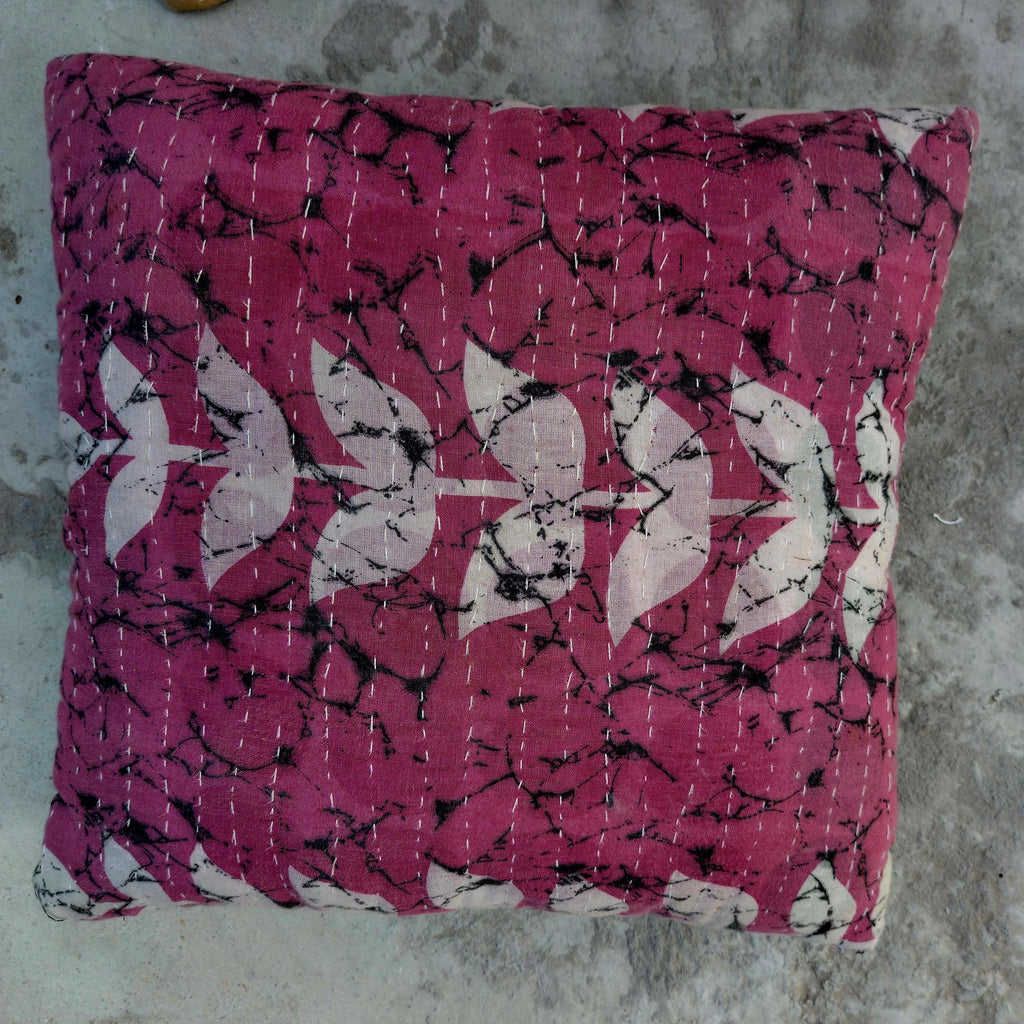 Indian Kantha Pillow Cover Set 5 : Artisan Upcycled Cotton Cushion