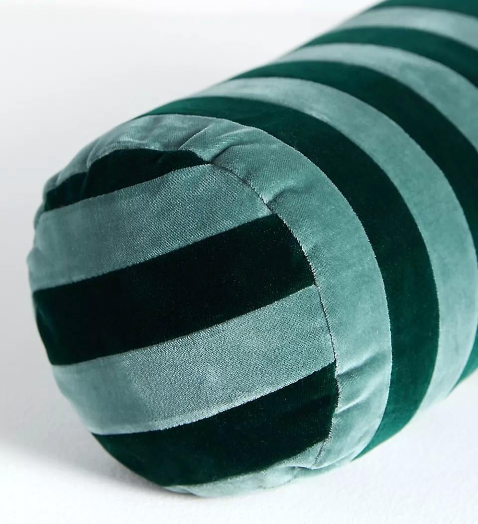 Handmade Striped Velvet Bolster Pillow – Two-tone Cylinder Cushion