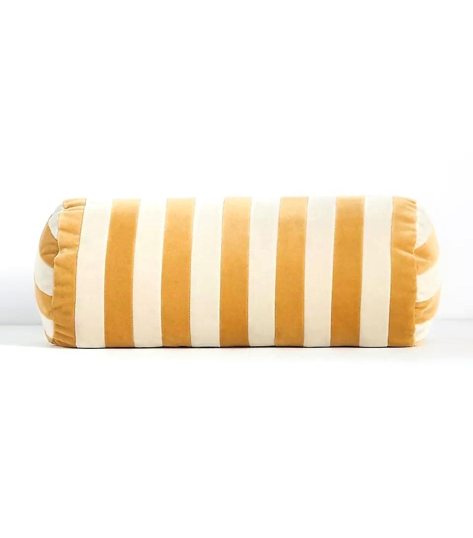 Handmade Striped Velvet Bolster Pillow – Two-tone Cylinder Cushion