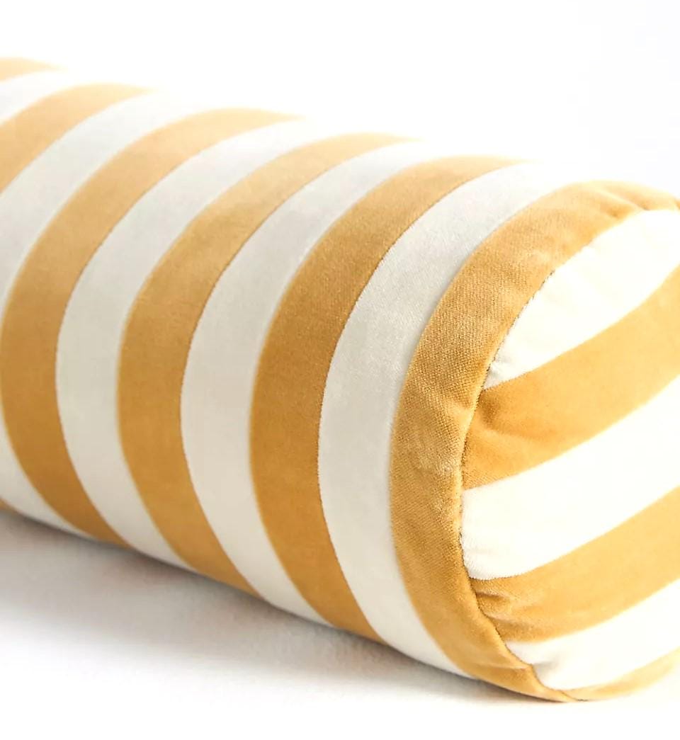 Handmade Striped Velvet Bolster Pillow – Two-tone Cylinder Cushion