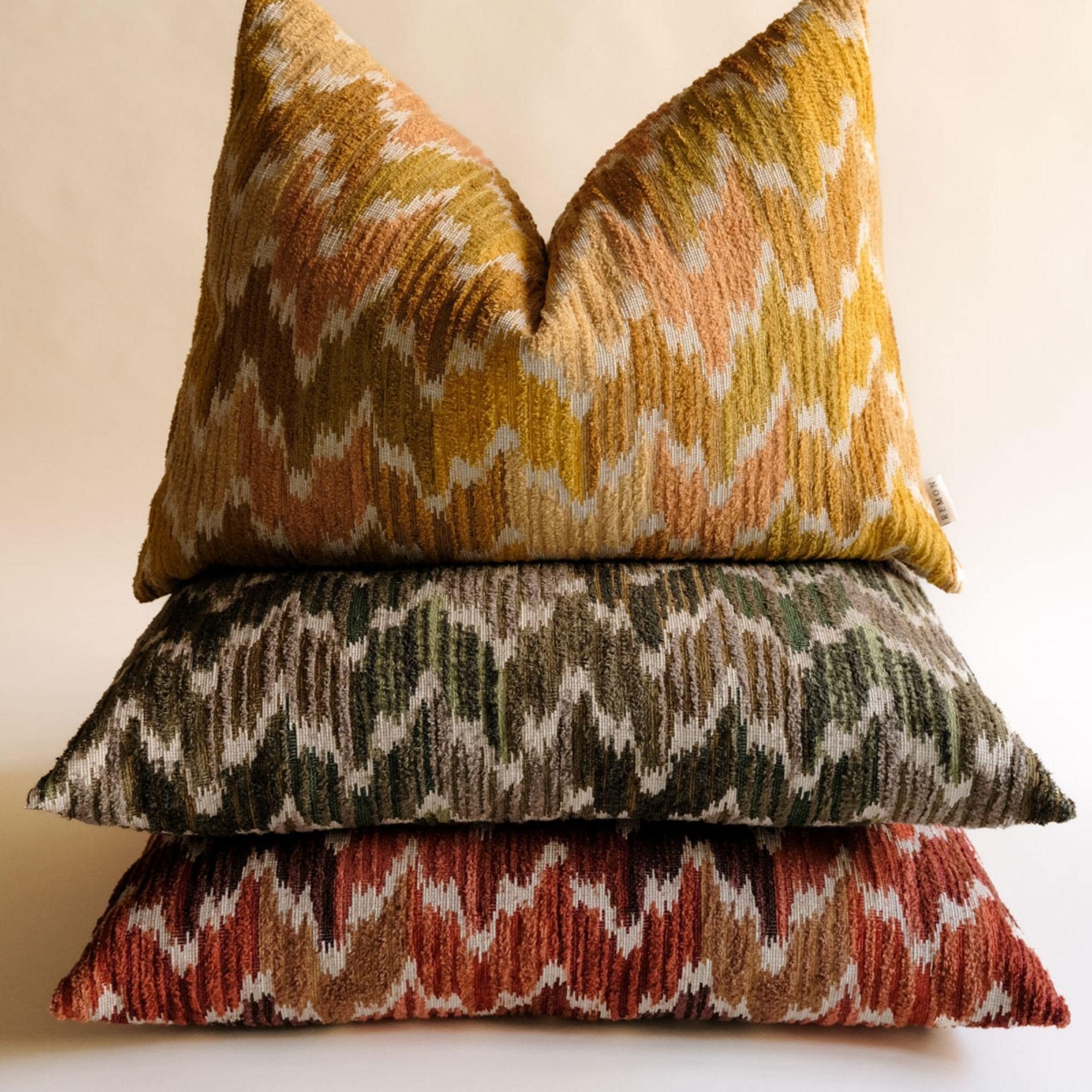 Handmade Ikat Decorative Pillow Cover - Yellow,green,red - Cotton/linen Textured Fabric