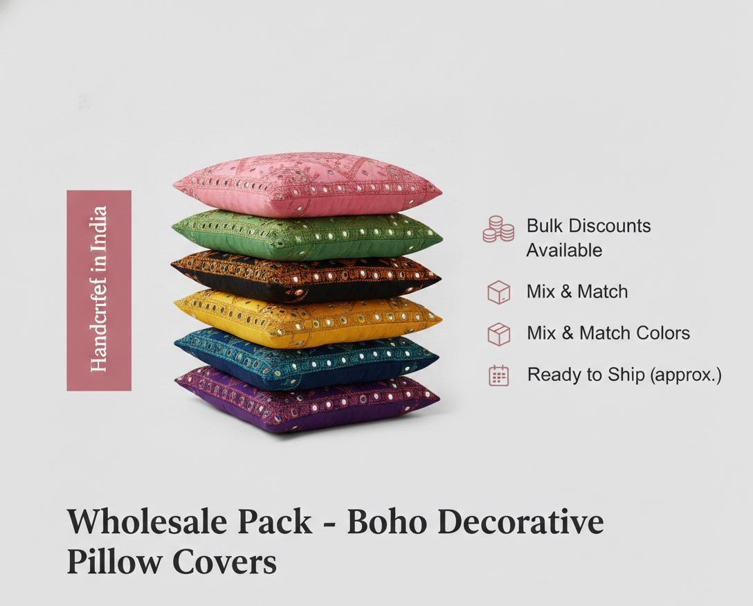 Mirror Work Cushion Covers Pack of 10 – 16x16 Inch Assorted Colors