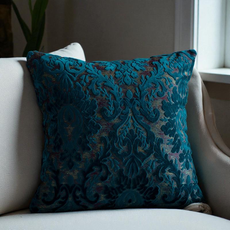 Damask Cut Velvet Pillow Cover, Rich Jewel Tones, Nordic Decor
