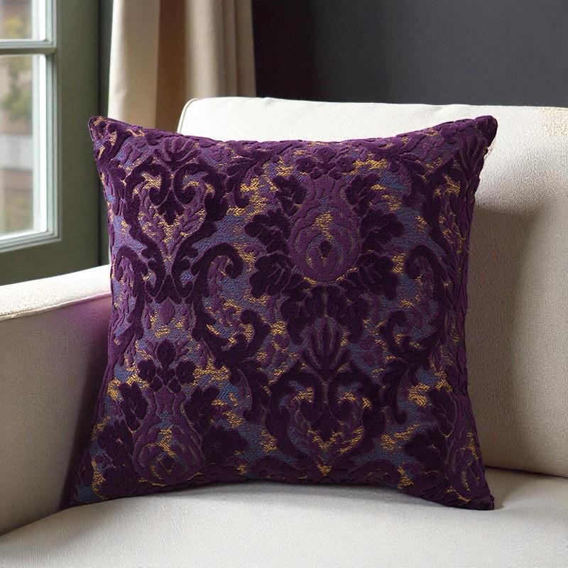 Damask Cut Velvet Pillow Cover, Rich Jewel Tones, Nordic Decor