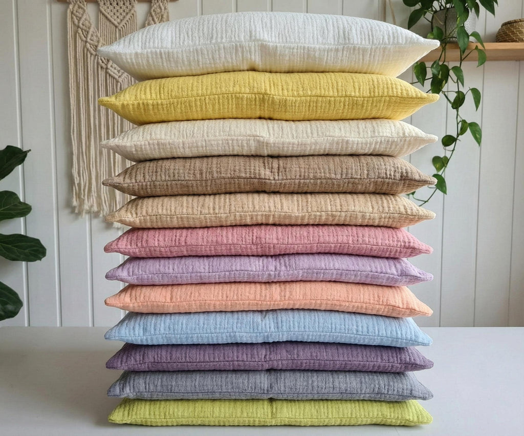2 Pcs Organic 2-ply Muslin Pillow Covers - Square - Rectangle - Lumbar Pillowcases - 100% Cotton - Soft, Breathable Cooling Pillow Cases