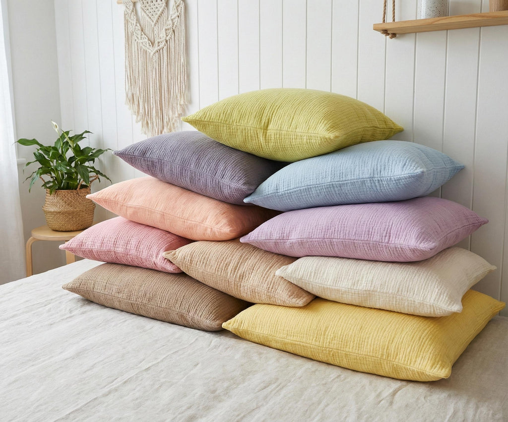 2 Pcs Organic 2-ply Muslin Pillow Covers - Square - Rectangle - Lumbar Pillowcases - 100% Cotton - Soft, Breathable Cooling Pillow Cases