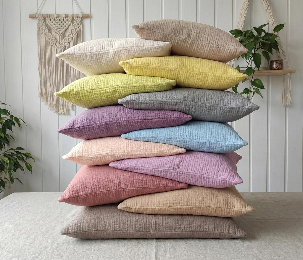 2 Pcs Organic 2-ply Muslin Pillow Covers - Square - Rectangle - Lumbar Pillowcases - 100% Cotton - Soft, Breathable Cooling Pillow Cases
