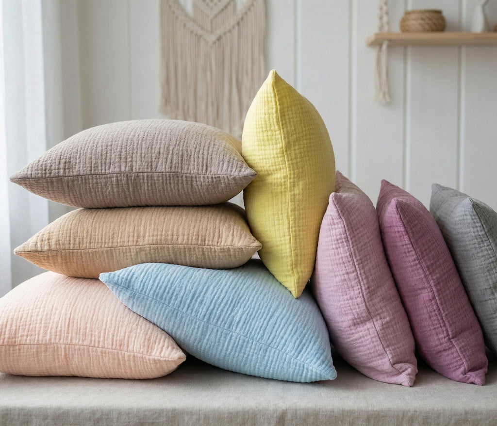 2 Pcs Organic 2-ply Muslin Pillow Covers - Square - Rectangle - Lumbar Pillowcases - 100% Cotton - Soft, Breathable Cooling Pillow Cases