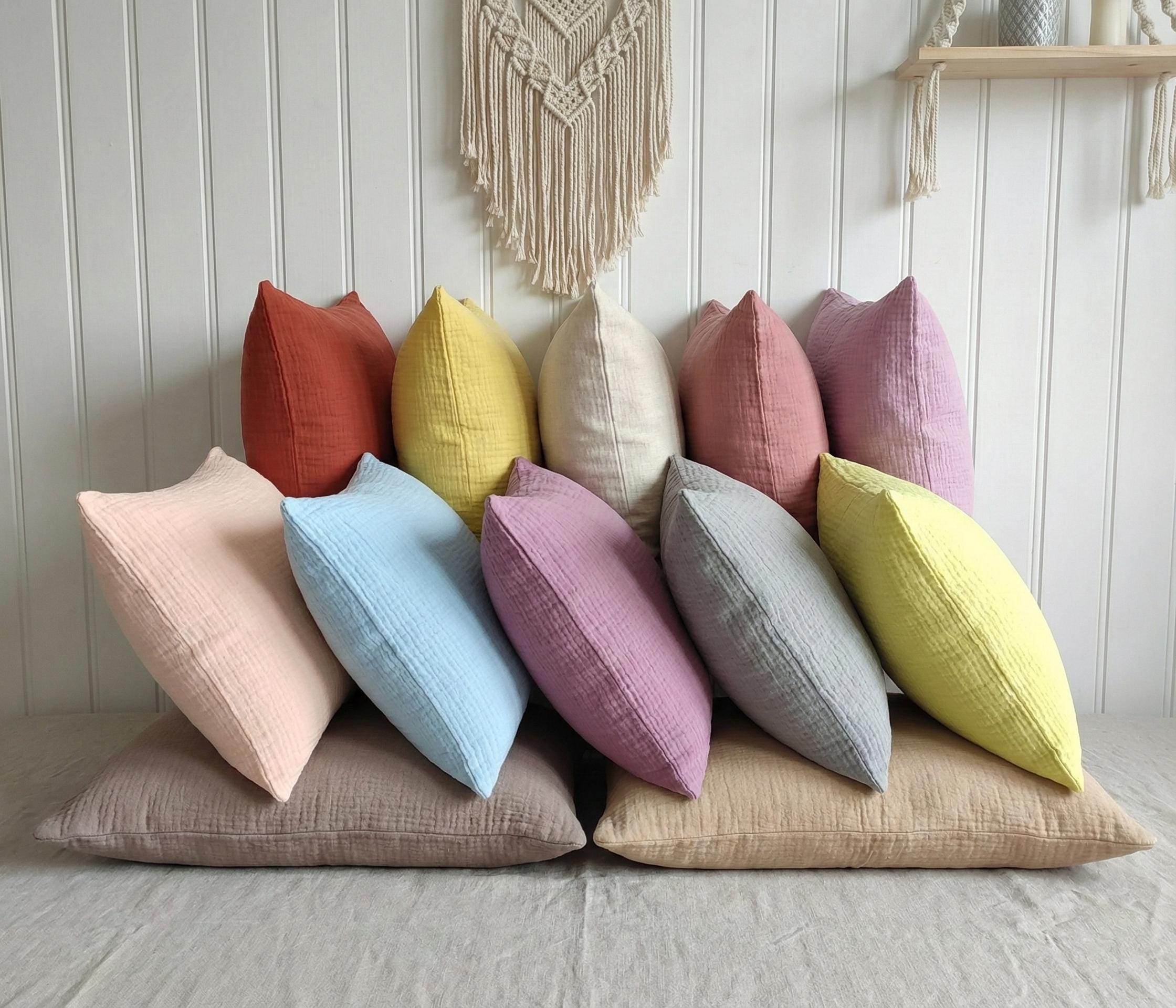 2 Pcs Organic 2-ply Muslin Pillow Covers - Square - Rectangle - Lumbar Pillowcases - 100% Cotton - Soft, Breathable Cooling Pillow Cases